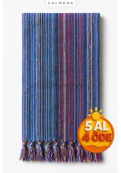 Calmera Etnika Peştemal İnce - Renkli Saçaklı Plaj Pareo, Deniz, Havuz, Yoga, Kamp, Pilates Havlusu - Lacivert