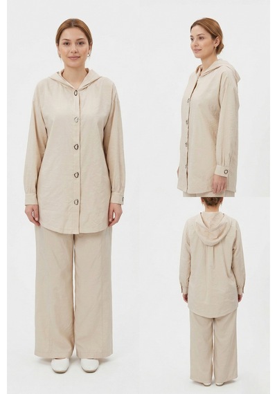 Lale Butik Çıt Çıt Detay Pantolon Takım 19534 Bej