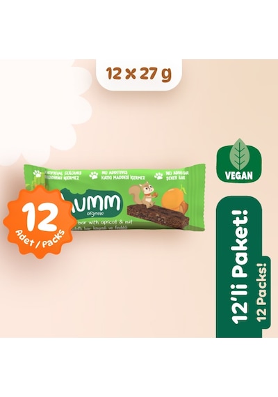 Hummorganic Organik Vegan Kayısılı ve Fındıklı Yulaf Bar Atıştırmalık Paketi - 12 adet