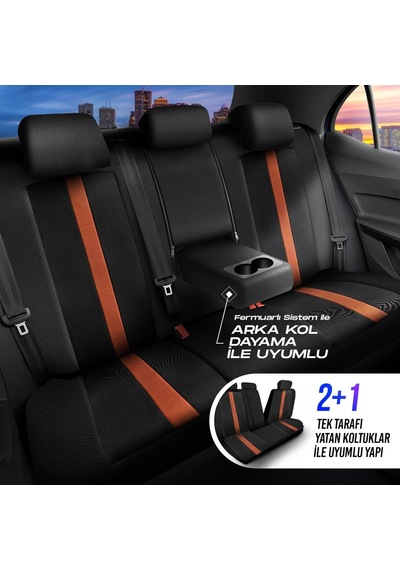 Panda Kapadokya Serisi Jakar Kumaş Oto Koltuk Kılıfı Tam Set Siyah - Taba