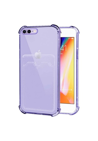 Apple Uyumlu iPhone 7 Plus Kılıf Darbe Emici Köşe Korumalı Kartlıklı Cüzdanlı Silikon Kapak Lila