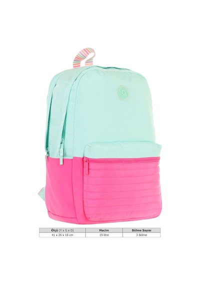 Kaukko Quick Kız Çocuk Üç Bölmeli Yeşil Pembe Kapitone Detaylı Okul Sırt Çantası - K1790 Yeşil - Pembe