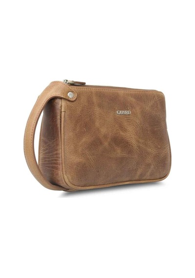 Guard Antik Taba Unisex Çift Fermuarlı El Çantası Hakiki Deri