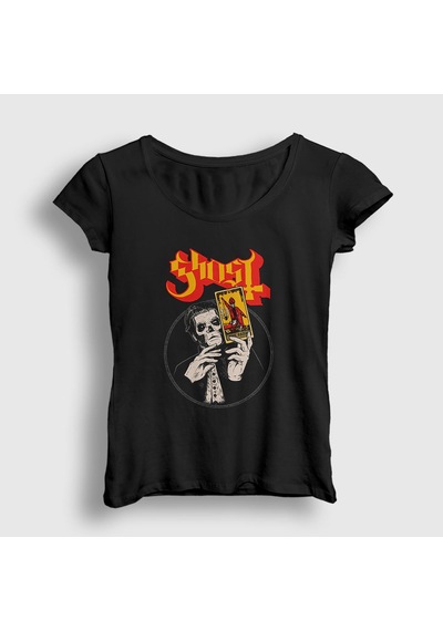Presmono Kadın Tarot Ghost T-shirt Siyah