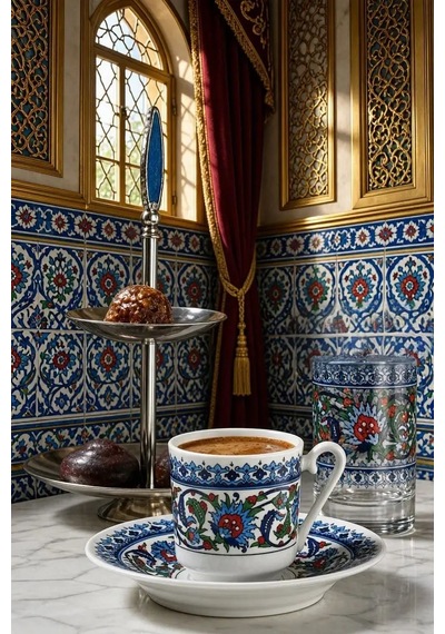 Topkapı 2 Li Porselen Türk Kahve Fincan Takımı 4 Parça 5x5 Cm Hediyelik Set Mavi
