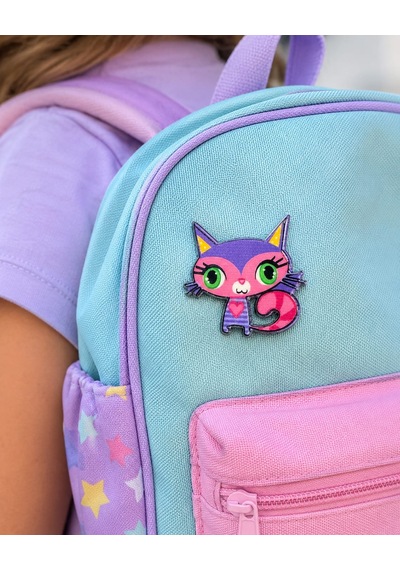 Mor Pembe Sevimli Kedi Figürlü Metal Rozet Çanta Kıyafet Aksesuarı Hediye Gri