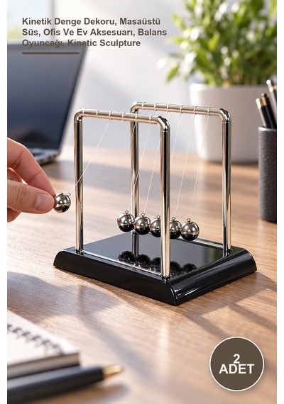 2 Adet Masa Üstü Newton Beşiği Kinetik Denge Dekoru, Masaüstü Süs, Ofis Ve Ev Aksesuarı, Balans Oyuncağı, Kinetic Sculpture 1