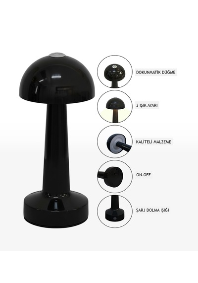 Zenlight Mantar Masa Lambası Siyah