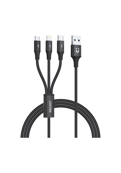Premium Multi 3'ü 1 Arada Usb Şarj Kablosu, Evrensel, Çoklu Şarj Cihazı Kablosu, Micro Usb/tip C/lightning 3a 1,2 M, İphone/android Akıllı Telefon İçin, Siyah.