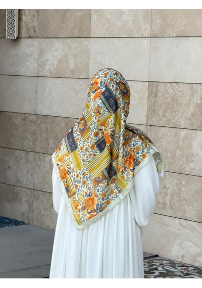 Qalortex Scarf Pamuklu Piraye Desen Eşarp - Tereyağ Sarısı