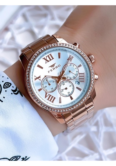 Ferro Rose Gold Renk İç Fonksiyonları Aktif 3 Atm Çelik Kordon Kadın Kol Saati Bfm41107awt-c