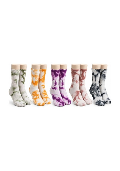 Womanandkids Wak Unisex Batik Desenli Çorap 5'li Set Renkli Pamuklu Uzun Soket Dikişsiz Nefes Alan Günlük Spor Çorabı Çok  Renkli