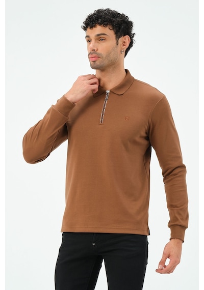Fermuarlı Uzun Kollu Regular Fit Erkek Polo Yaka T-shirt Kahverengi Fermuarlı Uzun Kollu Regular Fit Erkek Polo Yaka T-shirt Kahverengi
