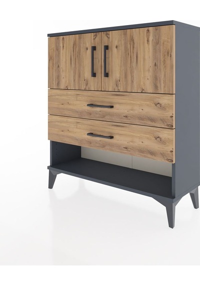 Arges Şifonyer 2 Raflı 2 Çekmeceli 2 Kapaklı 88x30x96 Antrasit-çam Antrasit