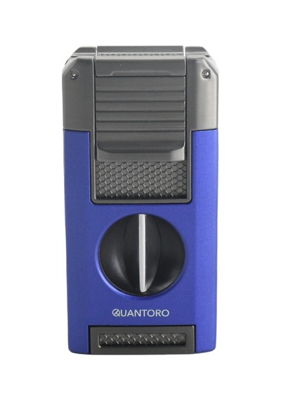 Quantoro Çift Torch Pürmüz V-cut/delicili/iğneli Mavi-gunmetal Metal Puro Çakmağı - Trz1093