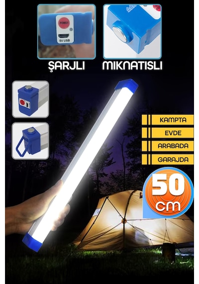 Şarjlı Işıldak Mıknatıslı Kamp Lambası 1500 Lm 3 Mod Elektrikli Acil Durum El Feneri 50cm Pr305 Beyaz