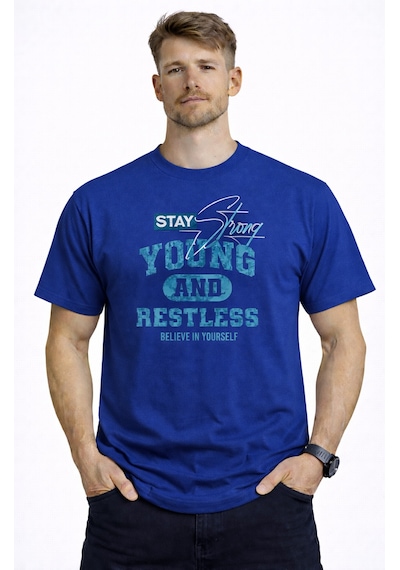 Herkesemoda Stay Young Detaylı Basic Erkek T-shirt Mavi