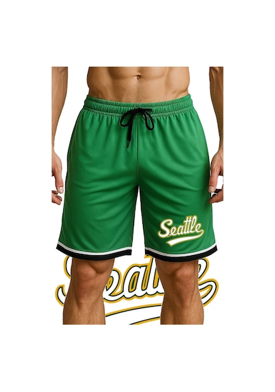 Top Glory Cepli Seattle Baskılı Basketbol Şortu Spor Şort Yeşil