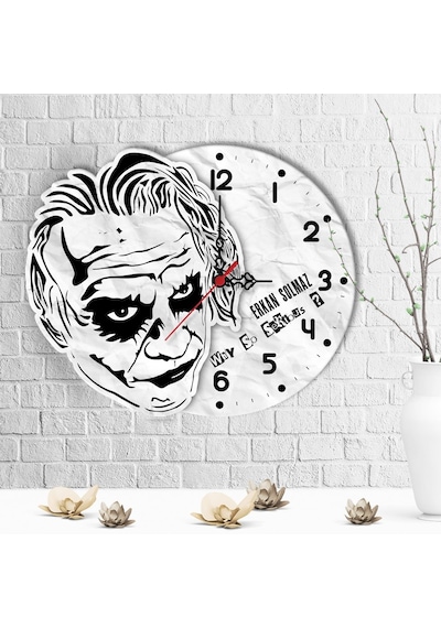 Kişiye Özel Joker Tasarımlı Ahşap Duvar Saati - 2 Çok Renkli