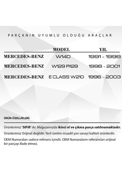Mercedes W210, W140 için Katlanır Sol Ayna Cam Destek Tamir Parça