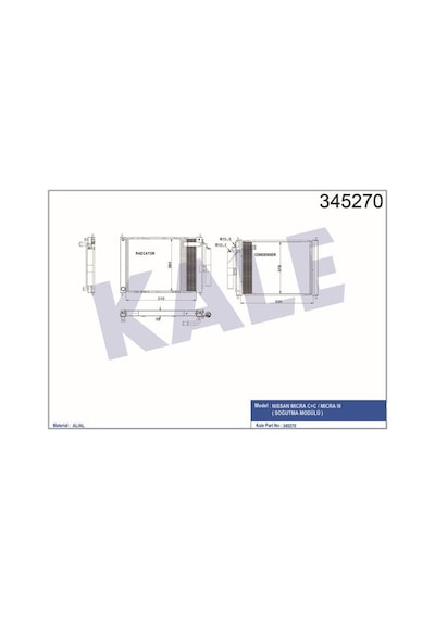 KALE OTO Radyatör 345270 Klima Radyatörü Micra 1.2 1.4 16V 02-10 Radyatör-Klima Bırlesık Oto.-Mek. Al Al