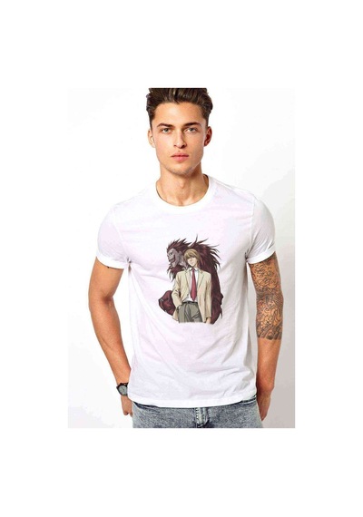 Death Note Moon Baskılı Beyaz Erkek Tshirt