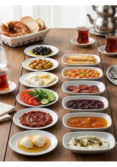Gürallar 12 Parça Beyaz Çok Amaçlı Kahvaltılık Meze Ve Çerezlik Seti - 6 Yuvarlak 15cm + 6 Dikdörtgen 14x8cm