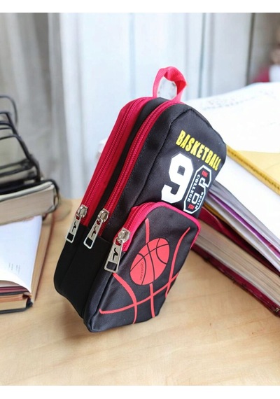 Relaxion Üç Gözlü Greyhound Basketball Kırmızı Siyah Kalem Çantası/kalemlik 160 Açık Kırmızı