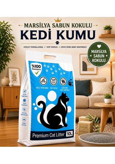 10 Lt Marsilya Sabun Kokulu %100 Doğal Bentonit Kedi Kumu %99.9 Tozdan Arındırılmış Topaklanan Koku