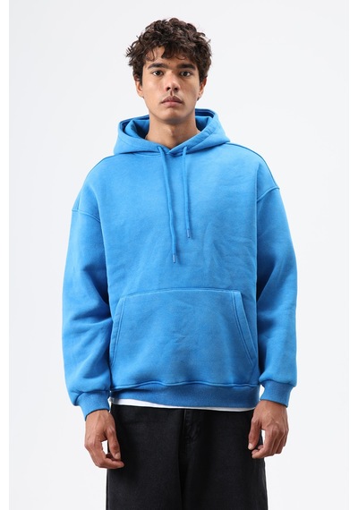 Vamos Basic Oversize Yıkamalı Hoodie Turkuaz