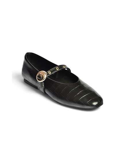 Fox Shoes Z920350011 Siyah Kroko Basklı Kadın Babet