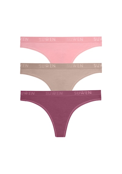 Suwen 3'lü Pamuklu String Külot St0045602366 Kahverengi - Mor - Pembe