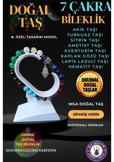 7 Çakra Doğaltaş Bileklik Akik, Lapis, Ametist, Turkuaz, Sitrin, Kaplan Gözü , Aventurin, Doğal Taş Mix Mix