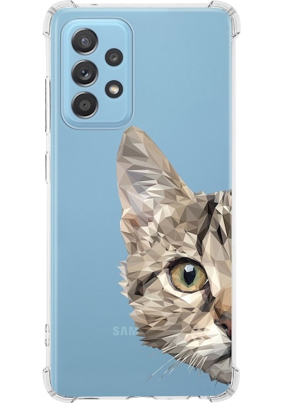 Samsung Galaxy A52 Uyumlu Köşe Korumalı Antişok Kapak Catface Tasarımlı Şeffaf Silikon Kılıf