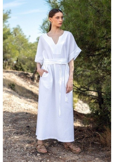 Dokuma Kaftan Elbise Rahatlığın Şıklığı Beyaz