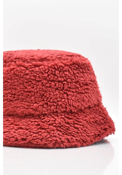 Külah Kadın Sherpa Kürklü Bordo Bucket Şapka - Standart Bordo