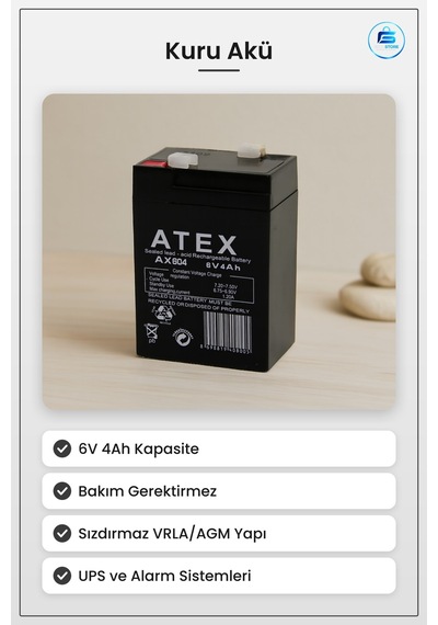 Kuru Akü 6v 4ah Şarjlı Bakım Gerektirmeyen Vrla Agm Sızdırımaz Ku