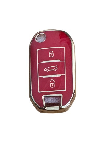 Autohan Keys Peugeot İçin Anahtar Kılıfı, 3 Düğmeli, 301 307 308 208 508 2008 3008 Partner Van Uyumlu, Kırmızı-altın Renk, Premium Sustaıı Tasarım
