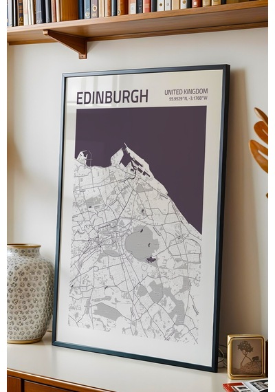 Edinburgh İskoçya Haritası Çerçeveli Tablo Lüks Salon Ofis Duvar Dekorasyonu Hediyelik Tablo