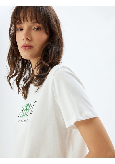 Koton Kısa Kollu Tişört Baskılı Bisiklet Yaka Pamuklu Beyaz 5wak50027uk Beyaz