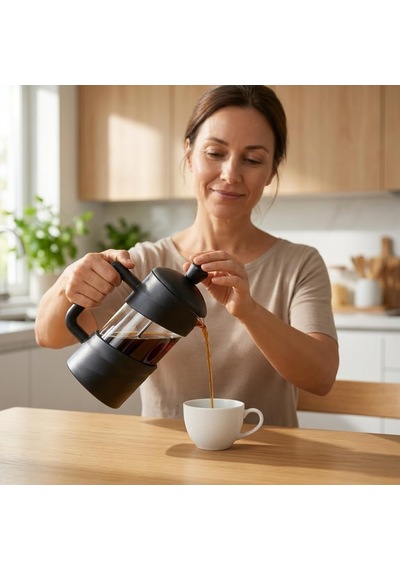 Borosilikat Cam French Press 350 Ml, Siyah Kulplu Piston Filtreli Kahve Ve Bitki Çayı Demleme Aparatı, Manuel Kahve D Diğer