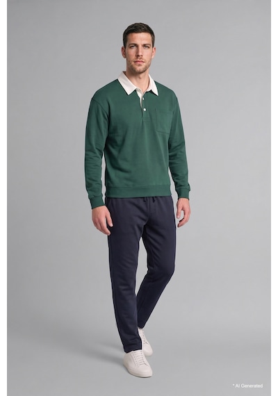 Defacto %100 Pamuk Relaxed Fit Kontrast Polo Yaka Cepli İnce Sweatshirt I3625ax26augn149 Yeşil-gn149