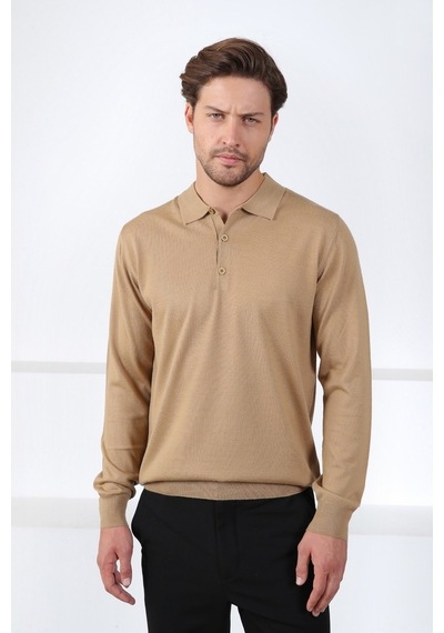 Ferraro Camel Polo Yaka Superfine Erkek Triko Kazak Camel