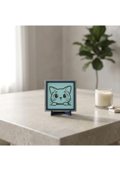 Meraklı Kedi Figürlü Çağdaş Tasarım Masaüstü Objesi, Ev Ve Ofisiniz İçin Estetik Bir Dekor 10x10 Cm