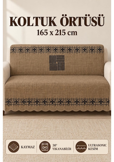 Çok Amaçlı Kadife Koltuk Örtüsü Kaymaz Süngerli 165x215 Cm Modern Bohem Çekyat Şalı Piknik Masa Örtüsü Alk3 Kahverengi