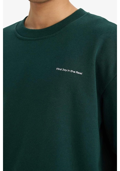 Defacto Boxy Fit 2li Takım Bisiklet Yaka Baskılı Sweatshirt Eşofman Altı F9623ax25augn919 Yeşil-gn919