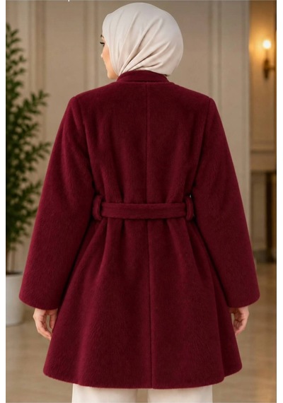 Miss Meliss İnci Detaylı Şık Fox Kumaş Kaban Bordo Bordo