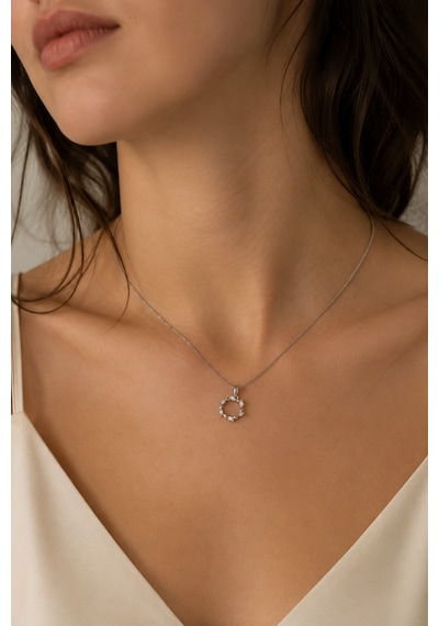 Balenbi Jewelry Kadın Taşlı Halka Figürlü Gümüş Renk Kararmaz Çelik Kolye 1159