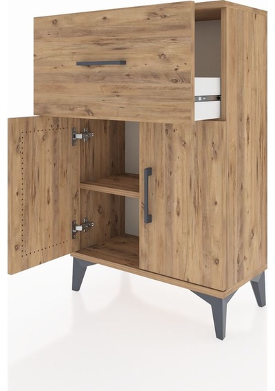 Arges Komodin Tek Raflı Tek Çekmeceli 2 Kapaklı 60x30x96 Çam-çam Çam