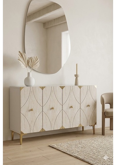 Ka1297btg Alfa Konsol Ve Tv Sehpası Beyaz-traverten-gold 120cm